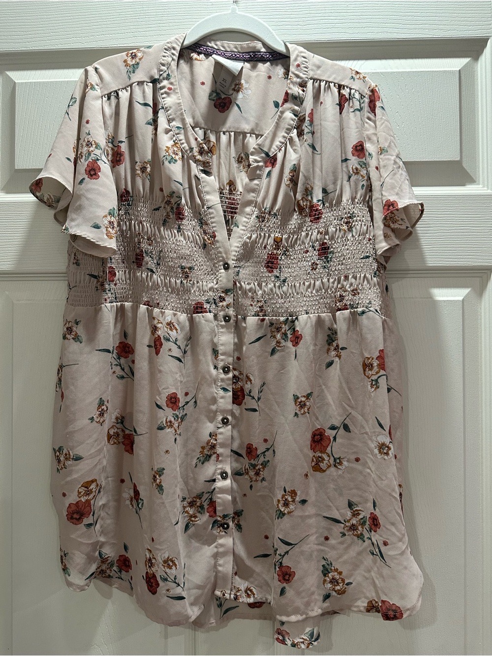 Knox Rose Blush Floral Button-Front Babydoll Top